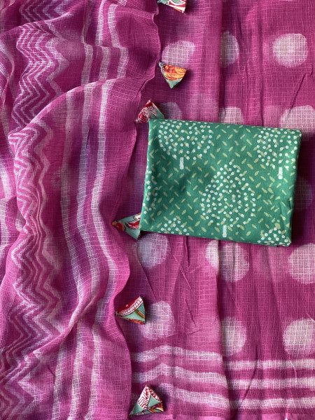 PINK HAND BLOCK PRINT COTTON KOTA SARI