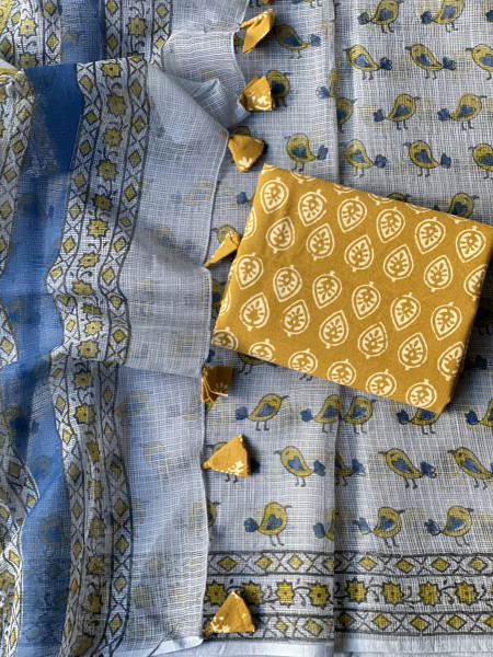 ICE-BLUE HAND BLOCK PRINT COTTON KOTA SARI