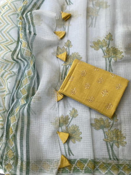 SEA GREEN HAND BLOCK PRINT COTTON KOTA SARI