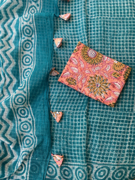 AQUA HAND BLOCK PRINT COTTON KOTA SARI