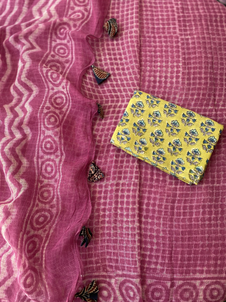 PINK HAND BLOCK PRINT COTTON KOTA SARI