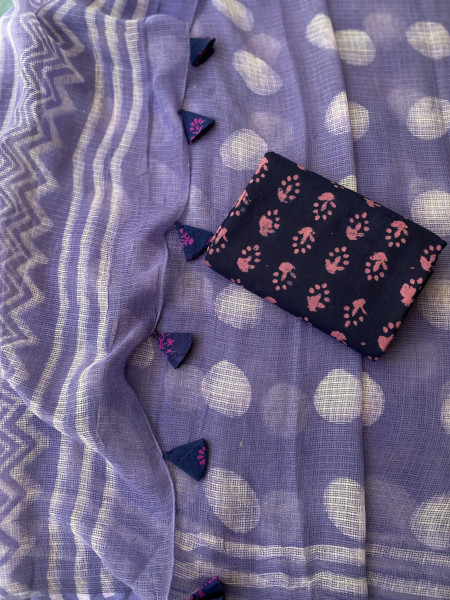 LAVENDER HAND BLOCK PRINT COTTON KOTA SARI