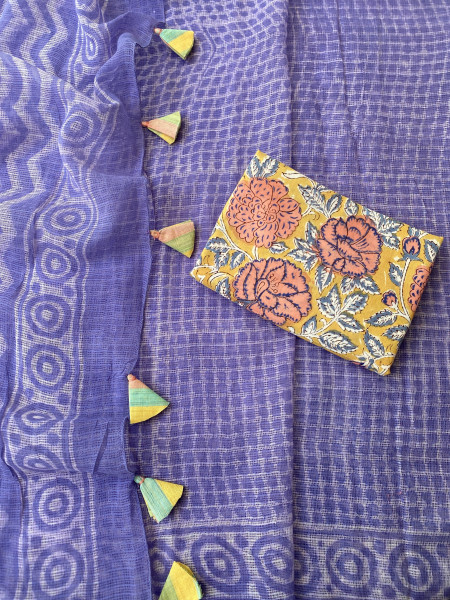 LAVENDER HAND BLOCK PRINT COTTON KOTA SARI