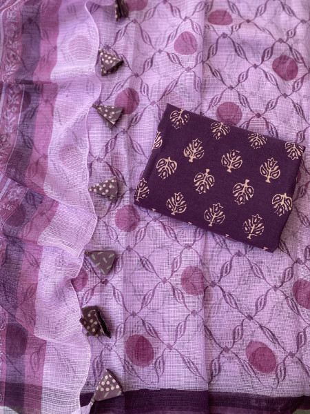 MAUVE HAND BLOCK PRINT COTTON KOTA SARI