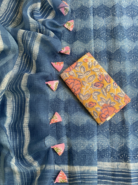 INDIGO HAND BLOCK PRINT COTTON KOTA SARI