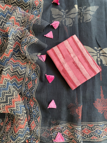 BLACK HAND BLOCK PRINT COTTON KOTA SARI