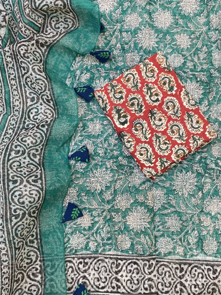 GREEN HAND BLOCK PRINT COTTON KOTA SARI