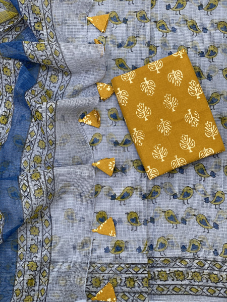 ICE-BLUE HAND BLOCK PRINT COTTON KOTA SARI