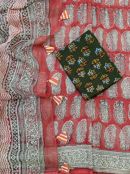 RED HAND BLOCK PRINT COTTON KOTA SARI