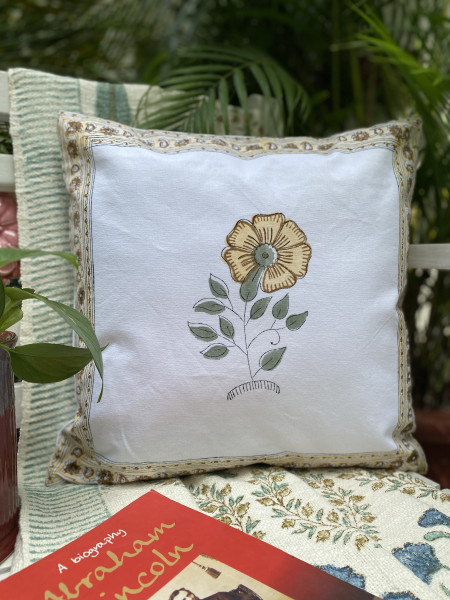 OFF WHITE Block Print Cotton Cushion Cover