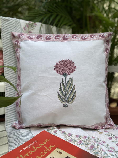 OFF WHITE Block Print Cotton Cushion Cover