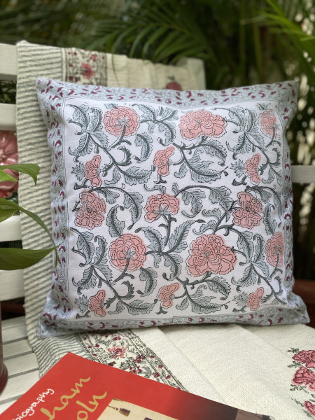 OFF WHITE Block Print Cotton Cushion Cover