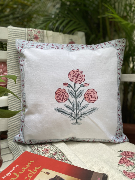 OFF WHITE Block Print Cotton Cushion Cover