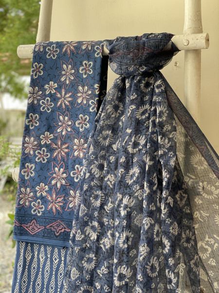 INDIGO COTTON HANDBLOCK PRINT KOTA DUPATTA SET
