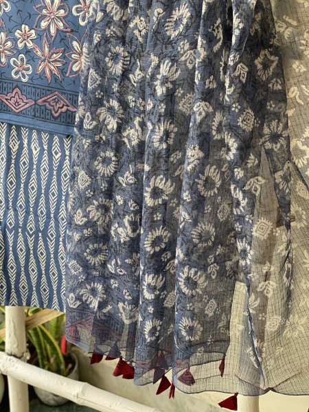 INDIGO COTTON HANDBLOCK PRINT KOTA DUPATTA SET