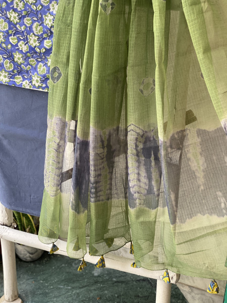INDIGO-GREEN COTTON HANDBLOCK PRINT KOTA DUPATTA SET