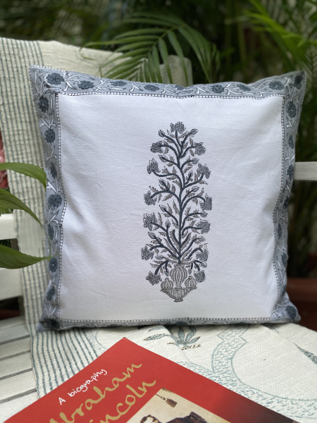 OFF WHITE Block Print Cotton Cushion Cover