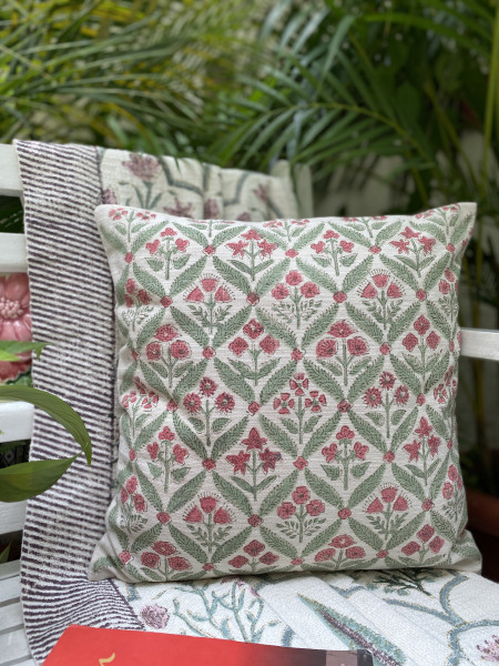BEIGE Block Print Cotton Cushion Cover