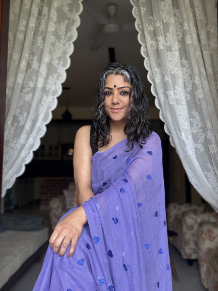 LILAC COTTON MULMUL EMBROIDERED SARI