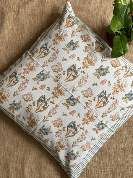 OFF WHITE Block Print Cotton Cushion Cover