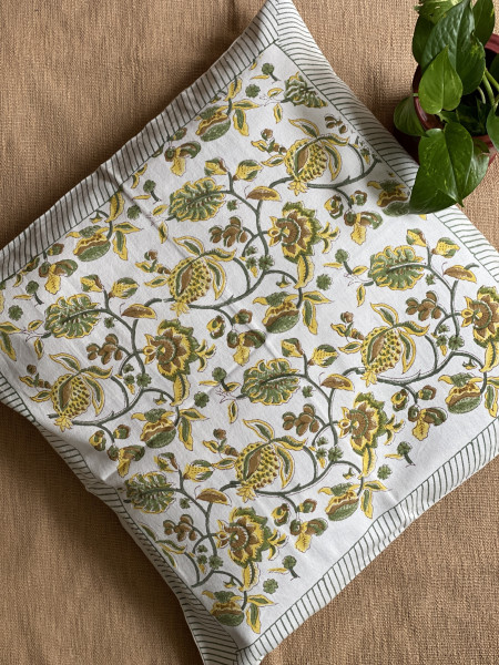 OFF WHITE Block Print Cotton Cushion Cover