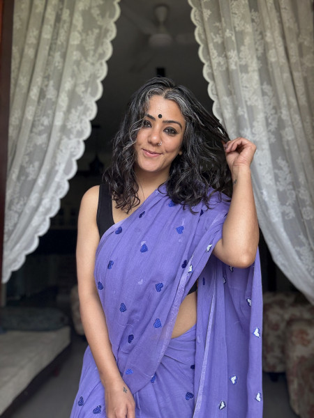 LILAC COTTON MULMUL EMBROIDERED SARI