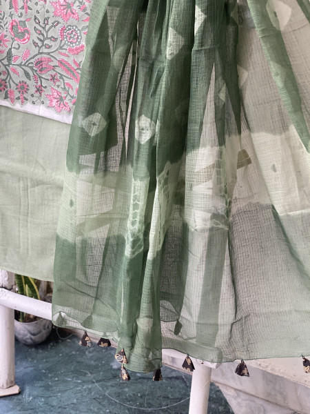 SEA GREEN COTTON HANDBLOCK PRINT KOTA DUPATTA SET