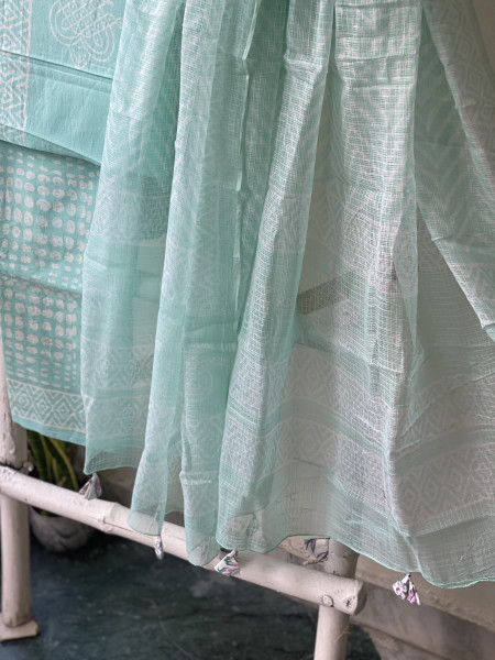 AQUA COTTON HANDBLOCK PRINT KOTA DUPATTA SET