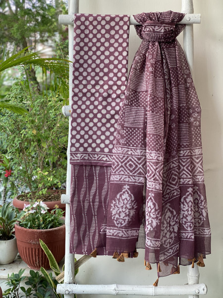 RUBY MUL COTTON HANDBLOCK PRINT KOTA DUPATTA SET