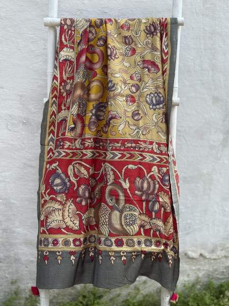 MUSTARD WOVEN SILK PRINTED EMBROIDFERED DUPATTA SET