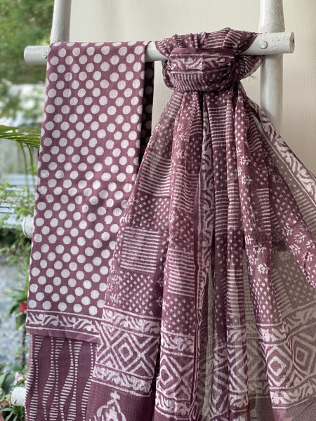 RUBY MUL COTTON HANDBLOCK PRINT KOTA DUPATTA SET