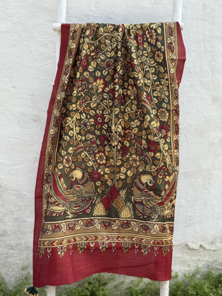 MEHNDI GREEN WOVEN SILK PRINTED DUPATTA SET