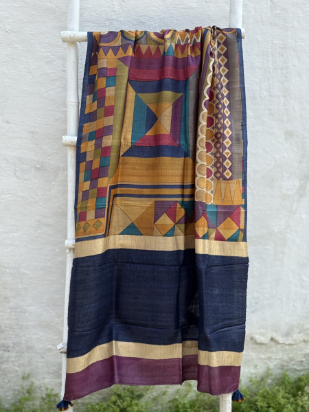 PURPLE-MULTICOLOUR TUSSAR SILK PRINTED DUPATTA SET