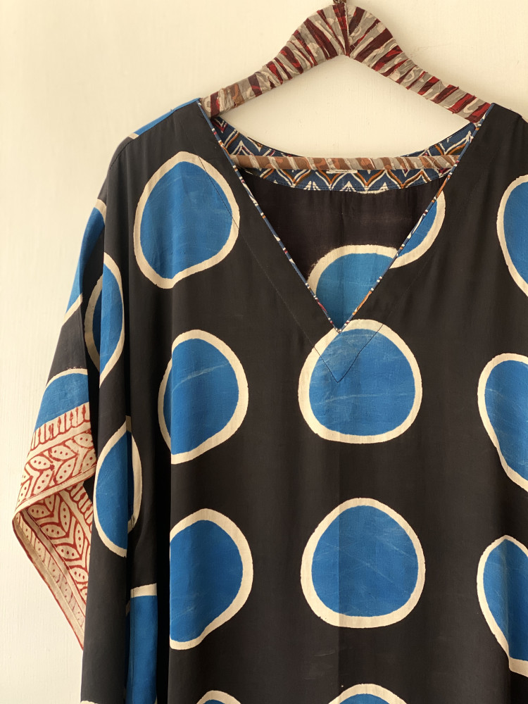 Image of BLACK HAND BLOCK PRINT MODAL SILK KAFTAN