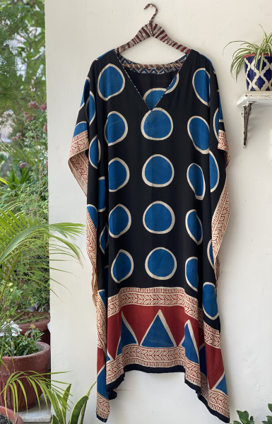 BLACK HAND BLOCK PRINT MODAL SILK KAFTAN