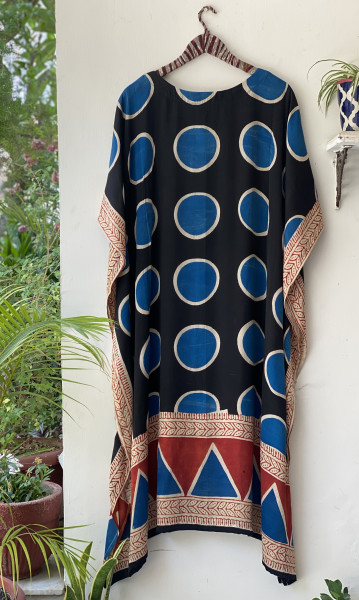 BLACK HAND BLOCK PRINT MODAL SILK KAFTAN