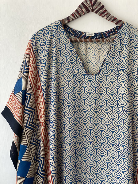 BEIGE HAND BLOCK PRINT MODAL SILK KAFTAN