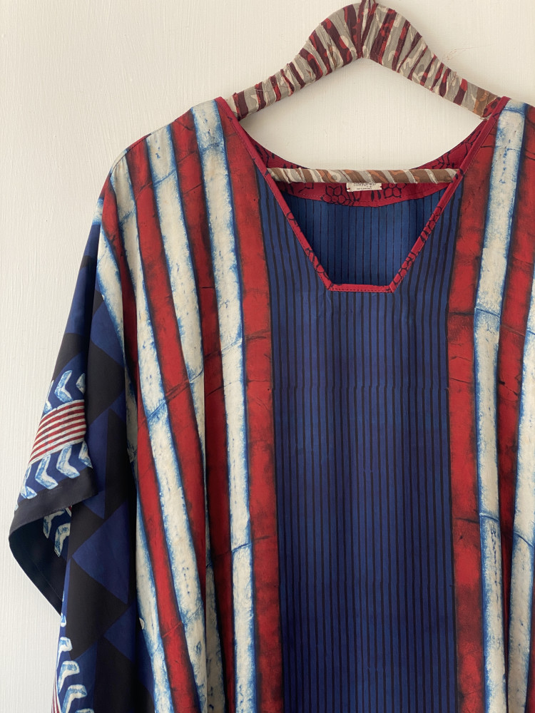 Image of INDIGO HAND BLOCK PRINT MODAL SILK KAFTAN
