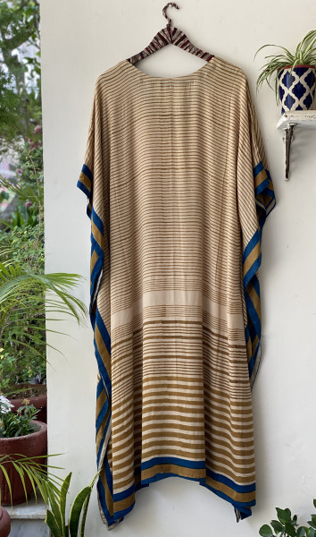 BEIGE HAND BLOCK PRINT MODAL SILK KAFTAN