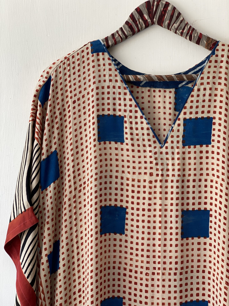 Image of BEIGE HAND BLOCK PRINT MODAL SILK KAFTAN
