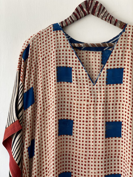 BEIGE HAND BLOCK PRINT MODAL SILK KAFTAN
