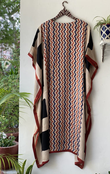 BEIGE HAND BLOCK PRINT MODAL SILK KAFTAN