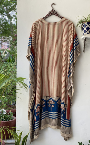 BEIGE HAND BLOCK PRINT MODAL SILK KAFTAN