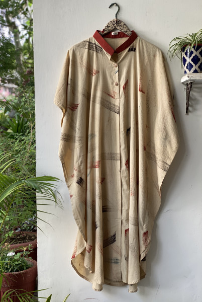 BEIGE BRUSH PAINTED COTTON KAFTAN