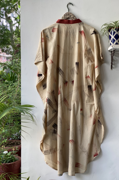 BEIGE BRUSH PAINTED COTTON KAFTAN