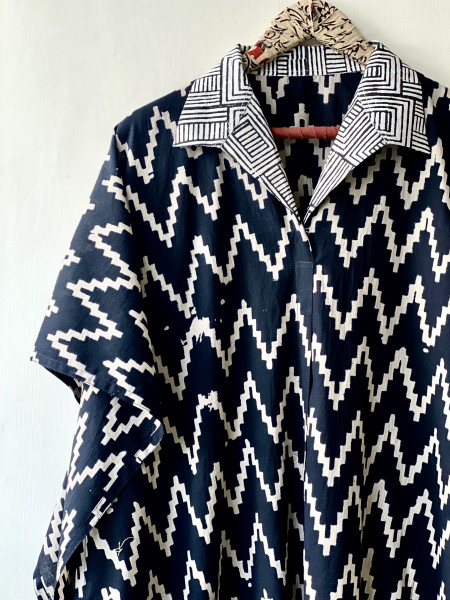 BLACK HAND BLOCK PRINTED COTTON KAFTAN