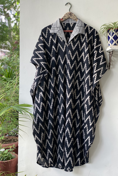 BLACK HAND BLOCK PRINTED COTTON KAFTAN
