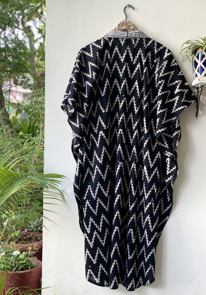 BLACK HAND BLOCK PRINTED COTTON KAFTAN