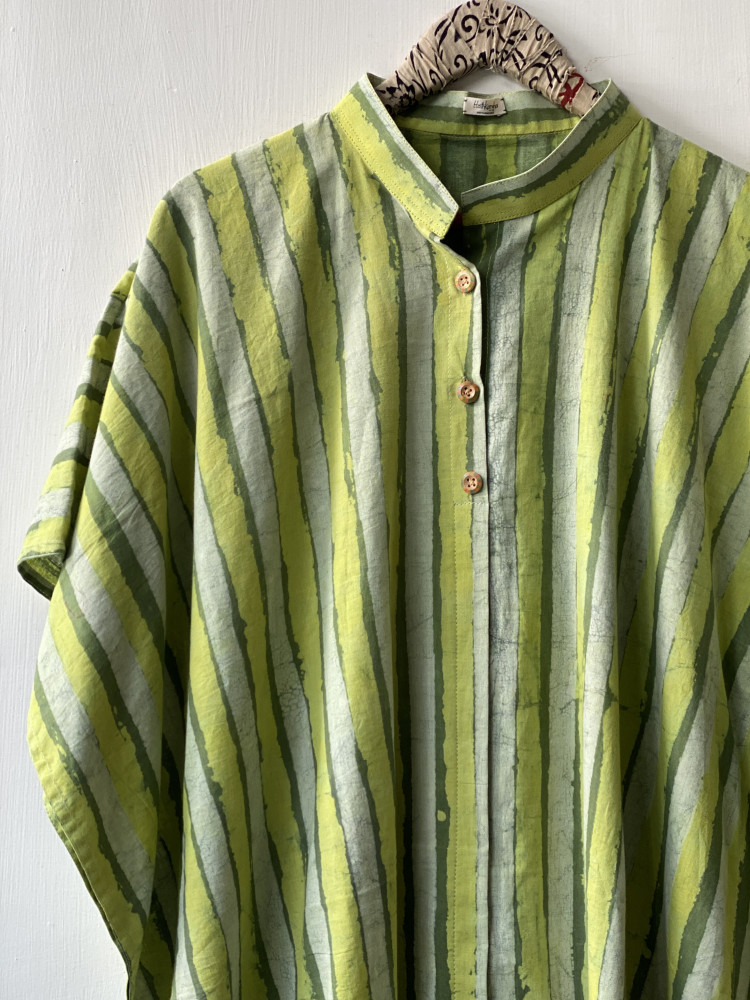 Image of LIME GREEN HAND BLOCK PRINTED COTTON KAFTAN