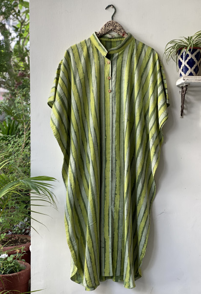 LIME GREEN HAND BLOCK PRINTED COTTON KAFTAN